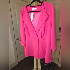 Vibrant Pink Double-Breasted Blazer Nwt Ptp Is 28 3x Plus